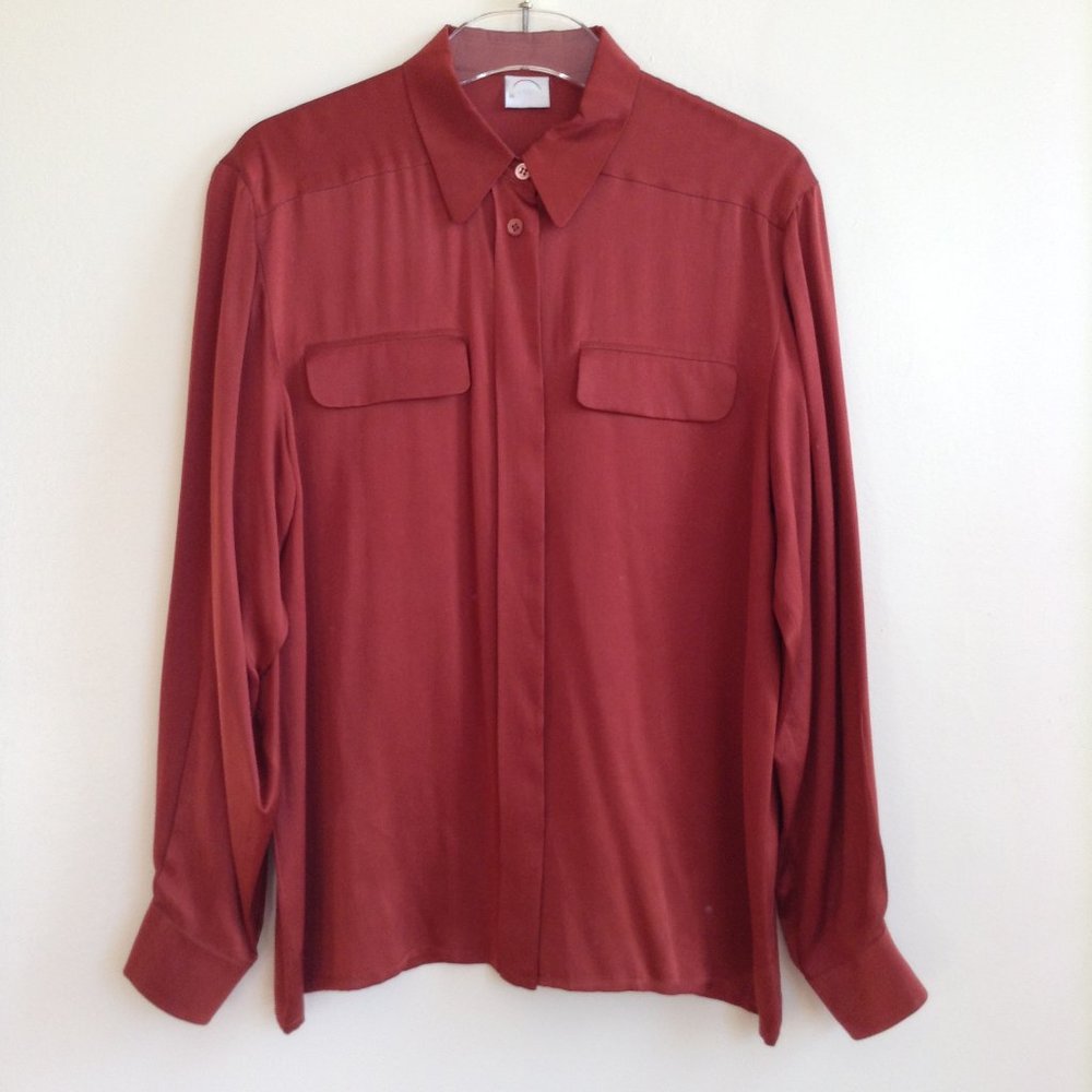 Vintage Bogner Silk Red Blouse Button Up Shirt 38